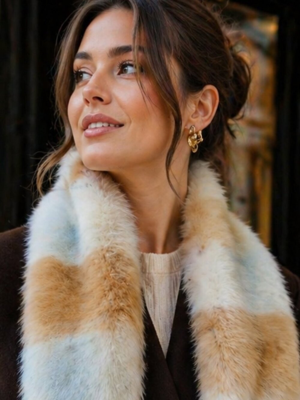 NWOT Luxe Faux Fur Stole 6” x 63” Neutral Tones Soft Modacrylic Wrap Elegant - Picture 7 of 9